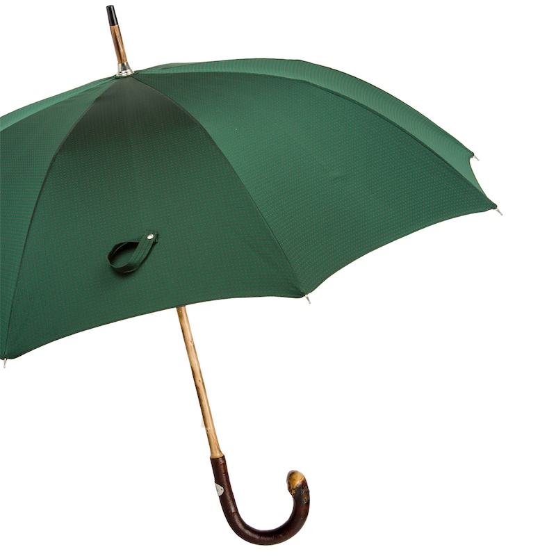 Olive-green umbrella with rust-red dots and handle made of chestnut wood –  Michael Jondral